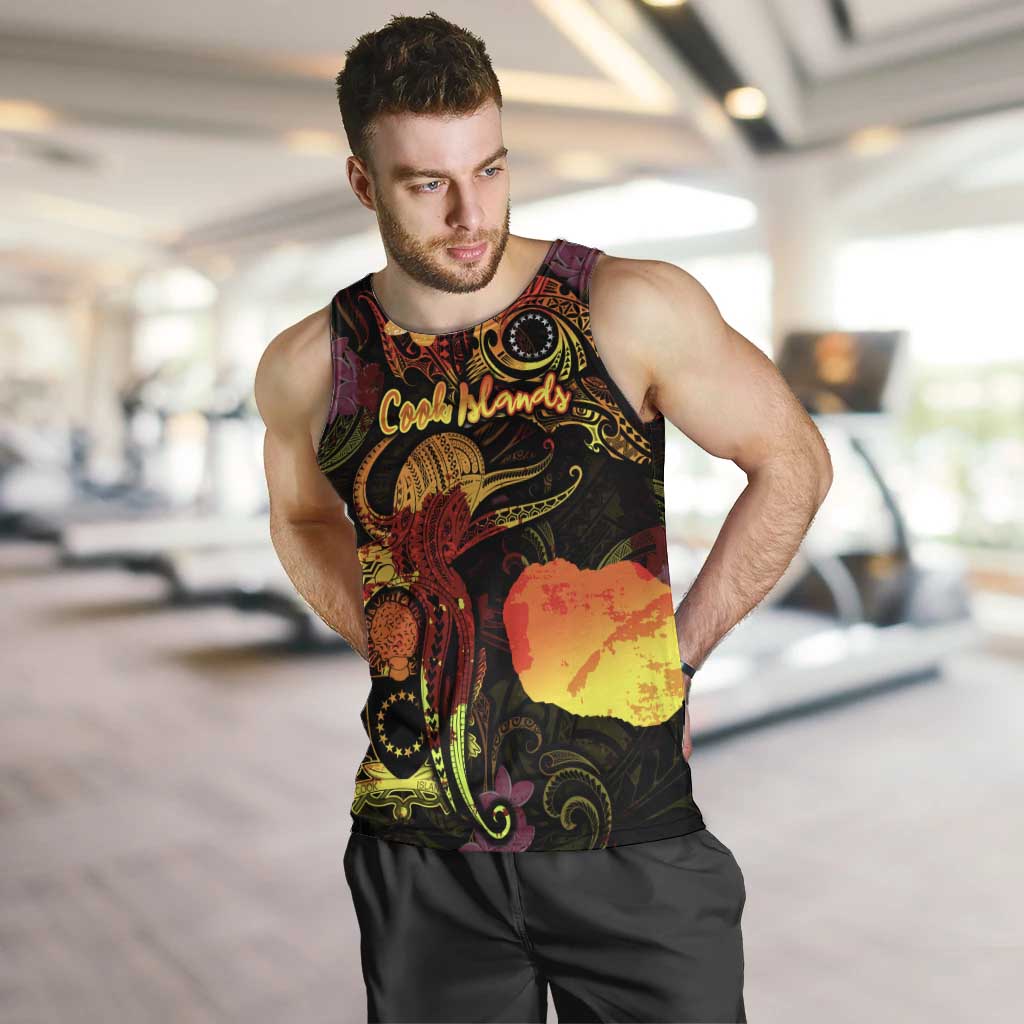 Cook Islands Men Tank Top Octopus Plumeria Polynesian Tattoo
