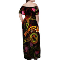 Cook Islands Off Shoulder Maxi Dress Octopus Plumeria Polynesian Tattoo