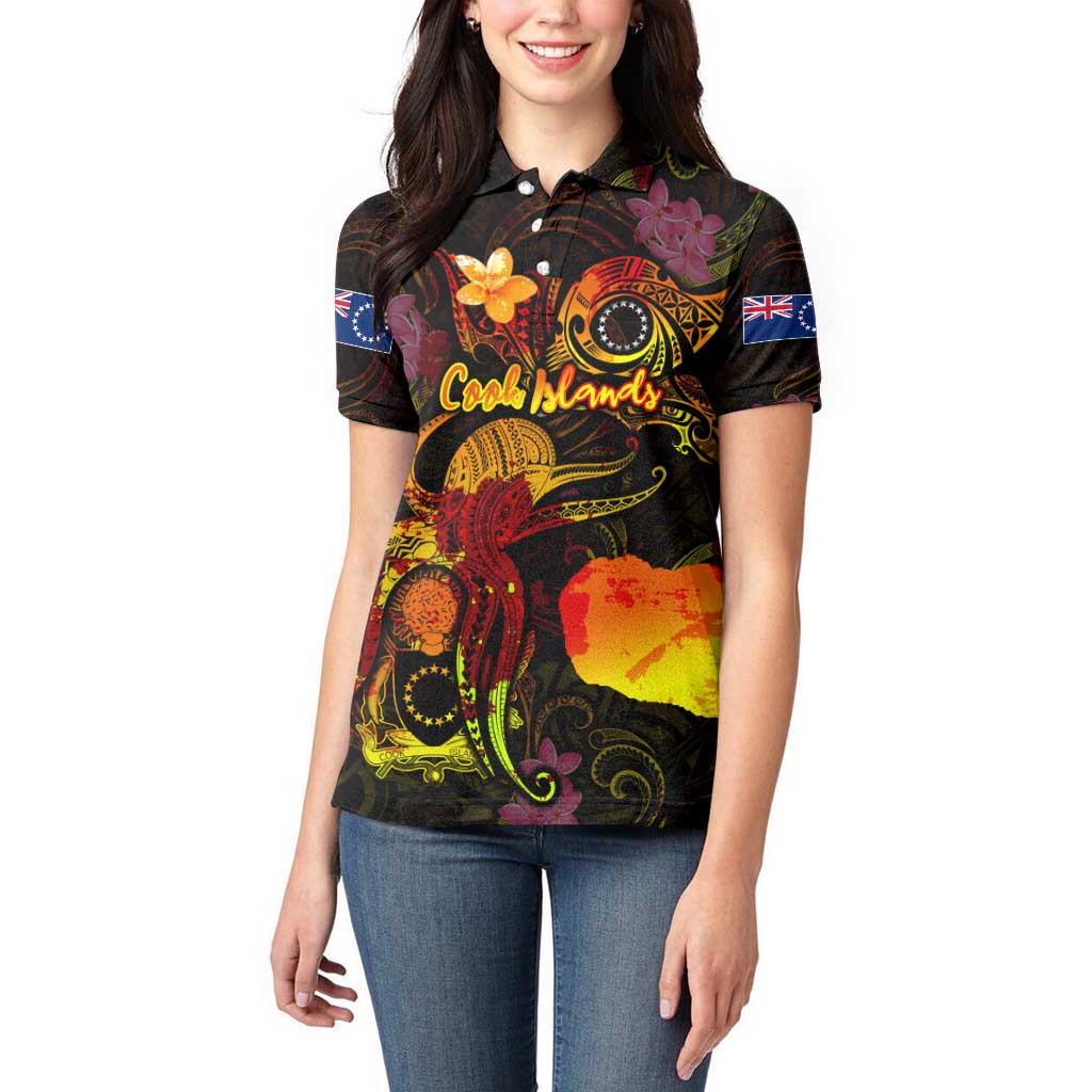 Cook Islands Women Polo Shirt Octopus Plumeria Polynesian Tattoo