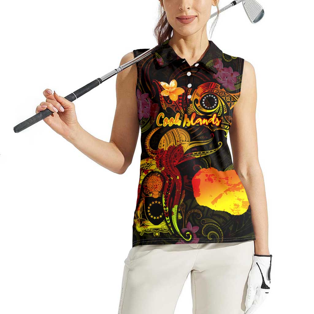 Cook Islands Women Sleeveless Polo Shirt Octopus Plumeria Polynesian Tattoo
