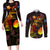 Nauru Couples Matching Long Sleeve Bodycon Dress and Long Sleeve Button Shirt Octopus Plumeria Polynesian Tattoo