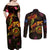 Nauru Couples Matching Off Shoulder Maxi Dress and Long Sleeve Button Shirt Octopus Plumeria Polynesian Tattoo