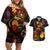 Nauru Couples Matching Off Shoulder Short Dress and Hawaiian Shirt Octopus Plumeria Polynesian Tattoo