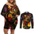Nauru Couples Matching Off Shoulder Short Dress and Long Sleeve Button Shirt Octopus Plumeria Polynesian Tattoo