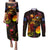 Nauru Couples Matching Puletasi and Long Sleeve Button Shirt Octopus Plumeria Polynesian Tattoo