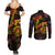 Nauru Couples Matching Summer Maxi Dress and Long Sleeve Button Shirt Octopus Plumeria Polynesian Tattoo