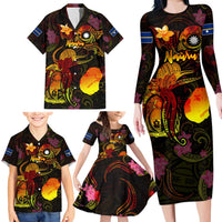Nauru Family Matching Long Sleeve Bodycon Dress and Hawaiian Shirt Octopus Plumeria Polynesian Tattoo DT02 - Polynesian Pride