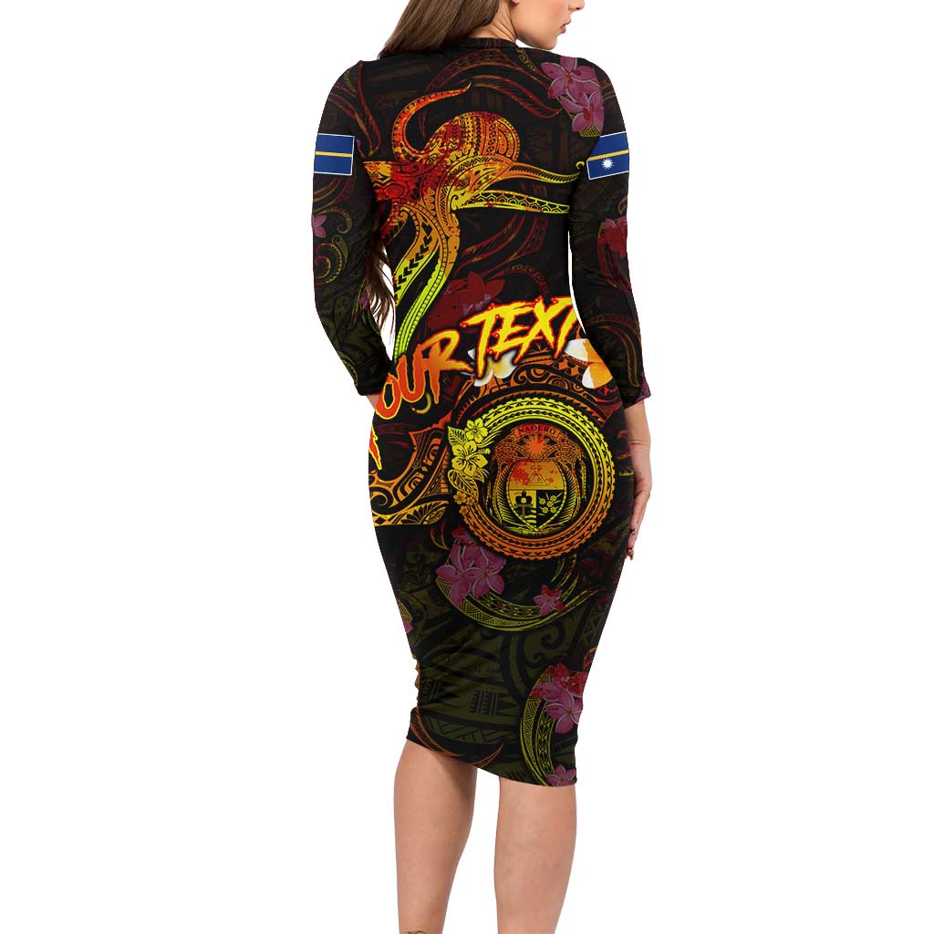Nauru Family Matching Long Sleeve Bodycon Dress and Hawaiian Shirt Octopus Plumeria Polynesian Tattoo DT02 - Polynesian Pride