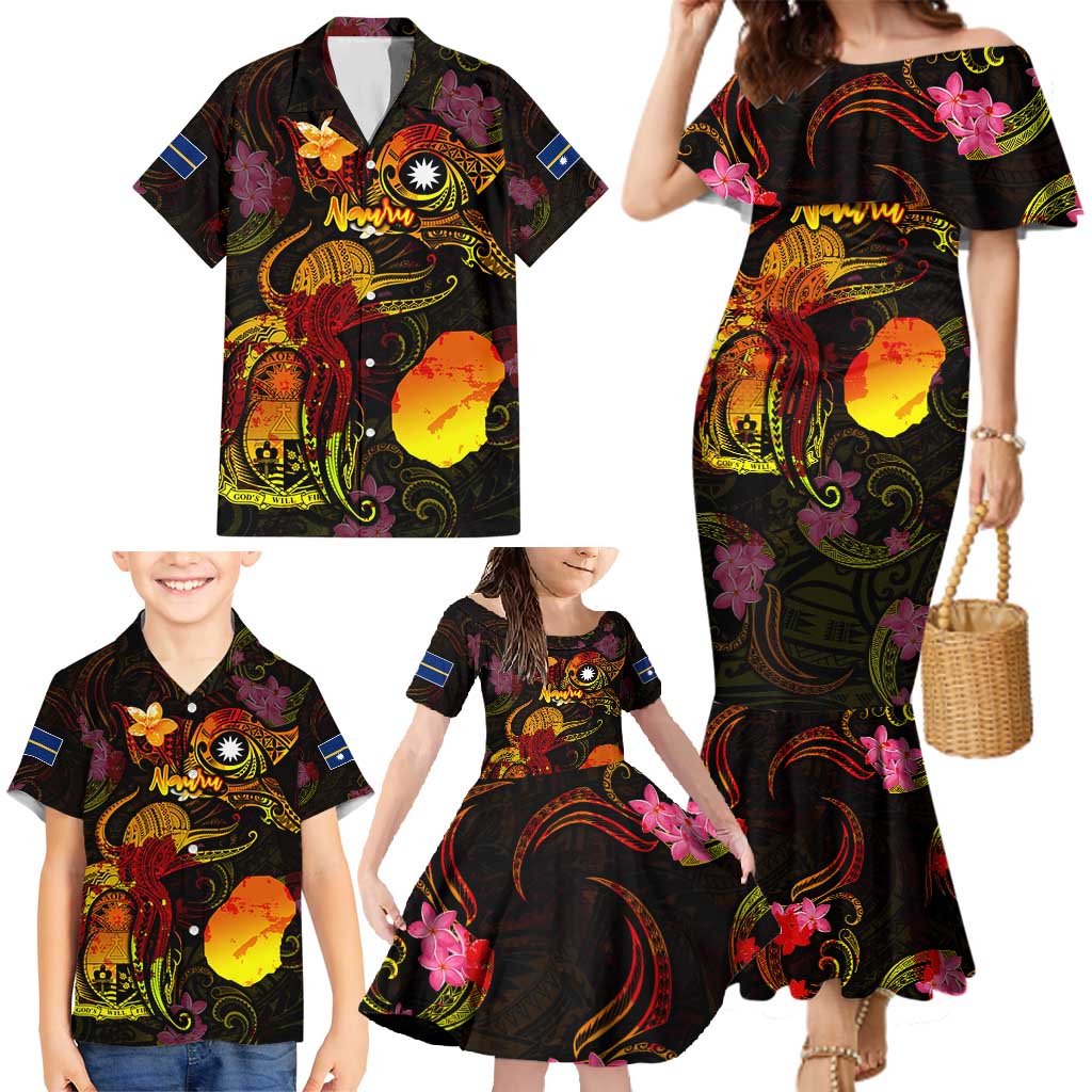 Nauru Family Matching Mermaid Dress and Hawaiian Shirt Octopus Plumeria Polynesian Tattoo