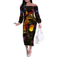 Nauru Family Matching Off The Shoulder Long Sleeve Dress and Hawaiian Shirt Octopus Plumeria Polynesian Tattoo DT02 Mom's Dress Black - Polynesian Pride