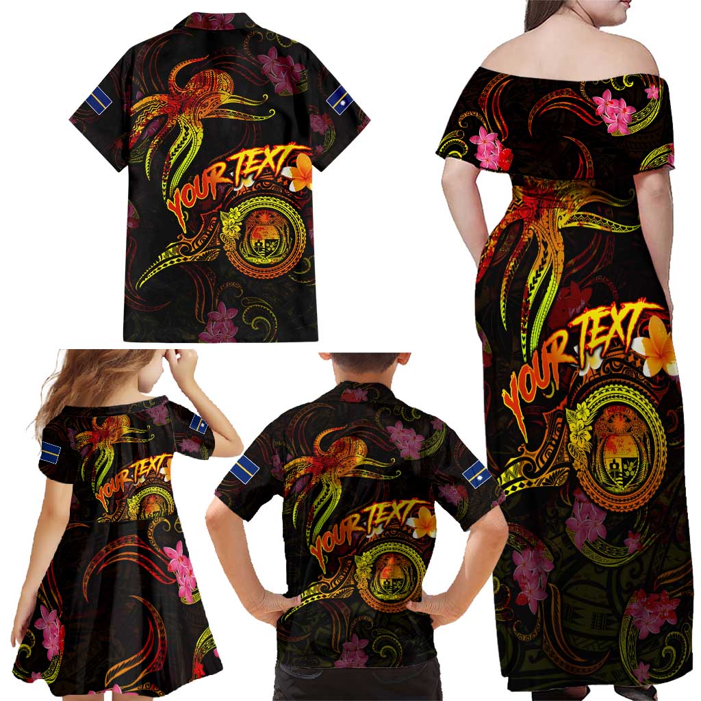 Nauru Family Matching Off Shoulder Maxi Dress and Hawaiian Shirt Octopus Plumeria Polynesian Tattoo