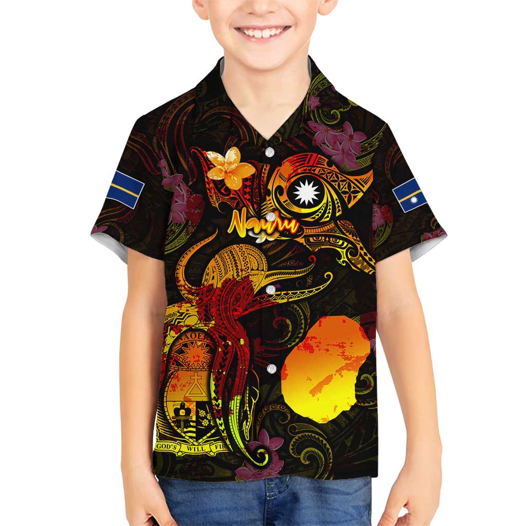 Nauru Family Matching Off Shoulder Maxi Dress and Hawaiian Shirt Octopus Plumeria Polynesian Tattoo
