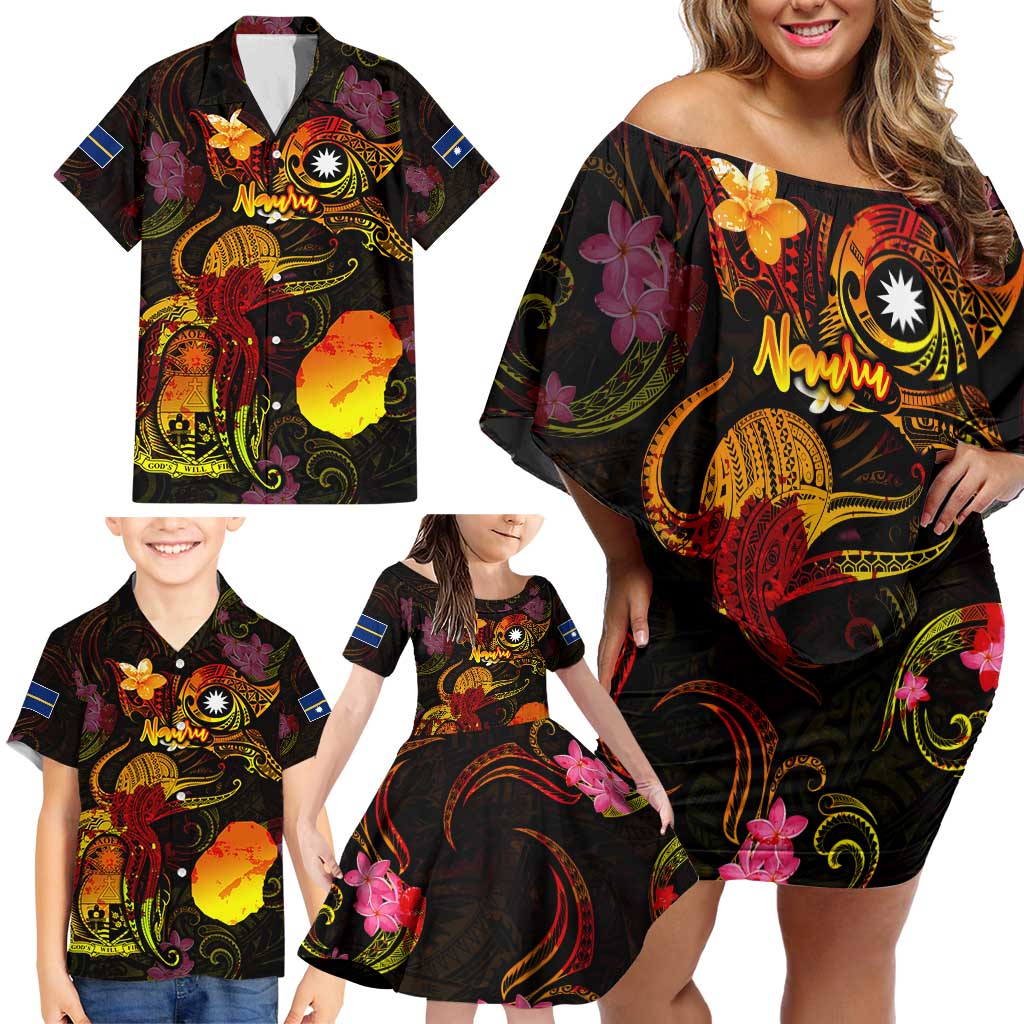Nauru Family Matching Off Shoulder Short Dress and Hawaiian Shirt Octopus Plumeria Polynesian Tattoo DT02 - Polynesian Pride