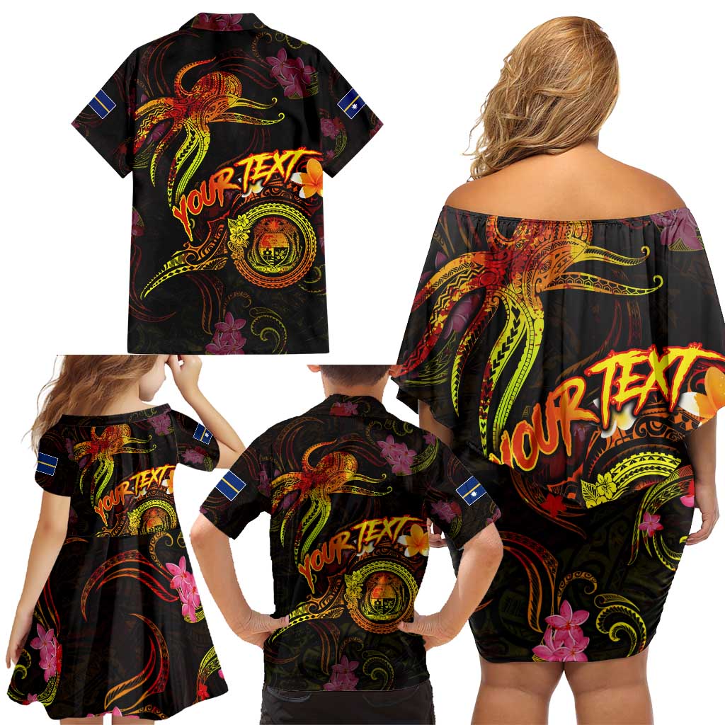 Nauru Family Matching Off Shoulder Short Dress and Hawaiian Shirt Octopus Plumeria Polynesian Tattoo DT02 - Polynesian Pride