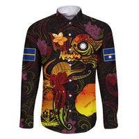 Nauru Family Matching Short Sleeve Bodycon Dress and Hawaiian Shirt Octopus Plumeria Polynesian Tattoo DT02 Dad's Shirt - Long Sleeve Black - Polynesian Pride