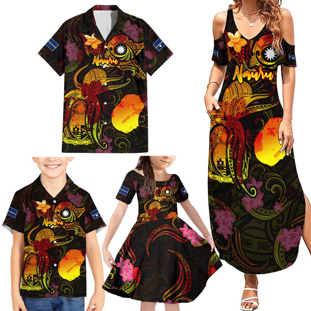 Nauru Family Matching Summer Maxi Dress and Hawaiian Shirt Octopus Plumeria Polynesian Tattoo