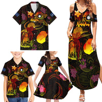Nauru Family Matching Summer Maxi Dress and Hawaiian Shirt Octopus Plumeria Polynesian Tattoo