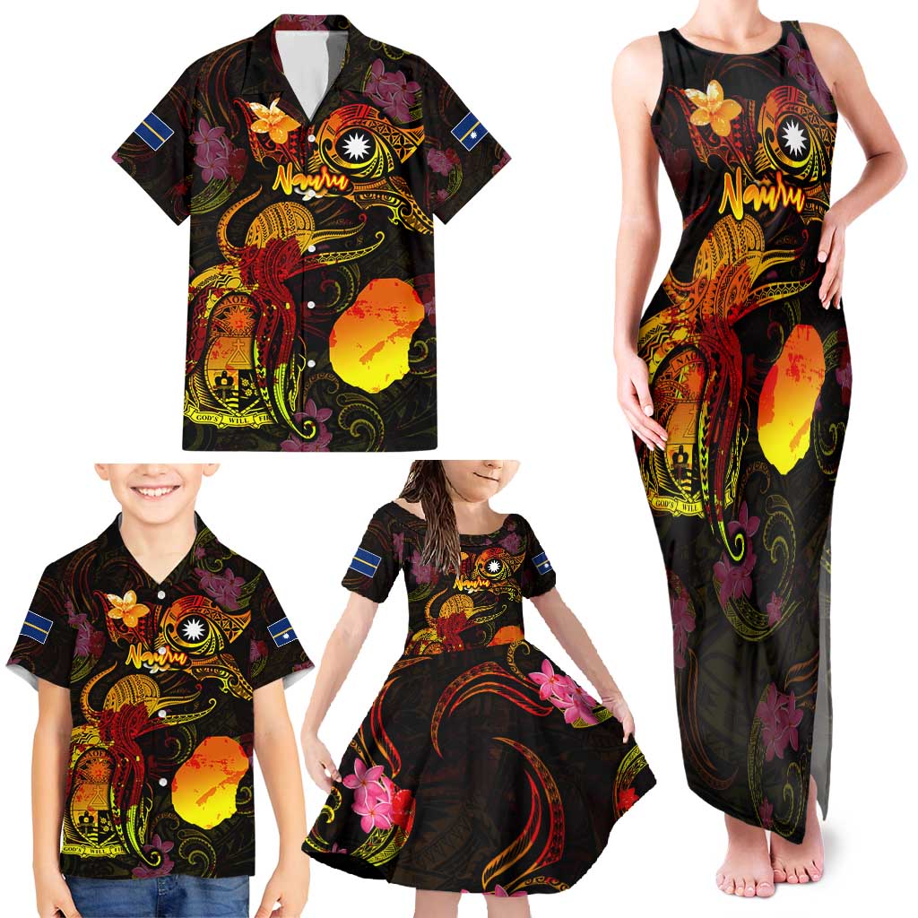 Nauru Family Matching Tank Maxi Dress and Hawaiian Shirt Octopus Plumeria Polynesian Tattoo DT02 - Polynesian Pride