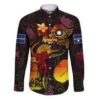 Nauru Family Matching Tank Maxi Dress and Hawaiian Shirt Octopus Plumeria Polynesian Tattoo DT02 Dad's Shirt - Long Sleeve Black - Polynesian Pride