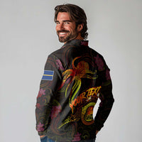 Nauru Long Sleeve Polo Shirt Octopus Plumeria Polynesian Tattoo