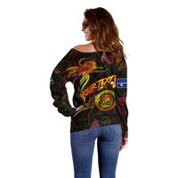 Nauru Off Shoulder Sweater Octopus Plumeria Polynesian Tattoo