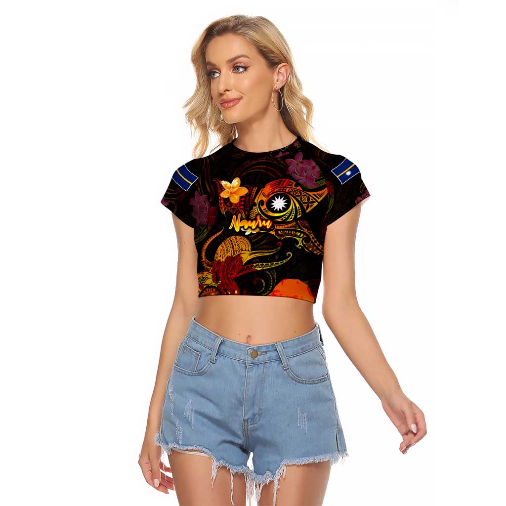 Nauru Raglan Cropped T Shirt Octopus Plumeria Polynesian Tattoo