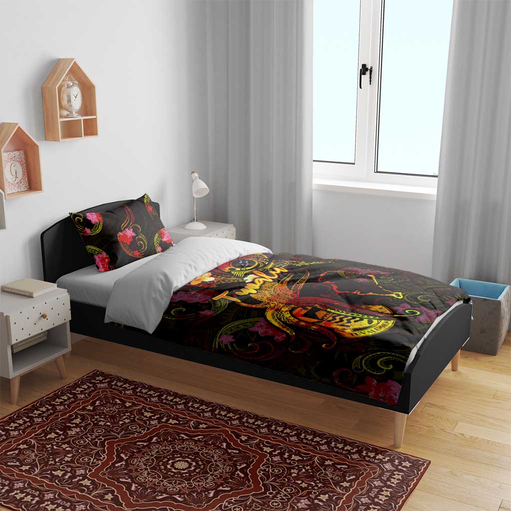 Tuvalu Bedding Set Octopus Plumeria Polynesian Tattoo