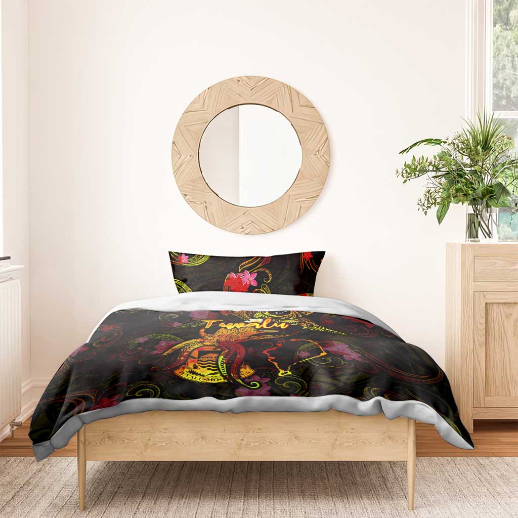 Tuvalu Bedding Set Octopus Plumeria Polynesian Tattoo