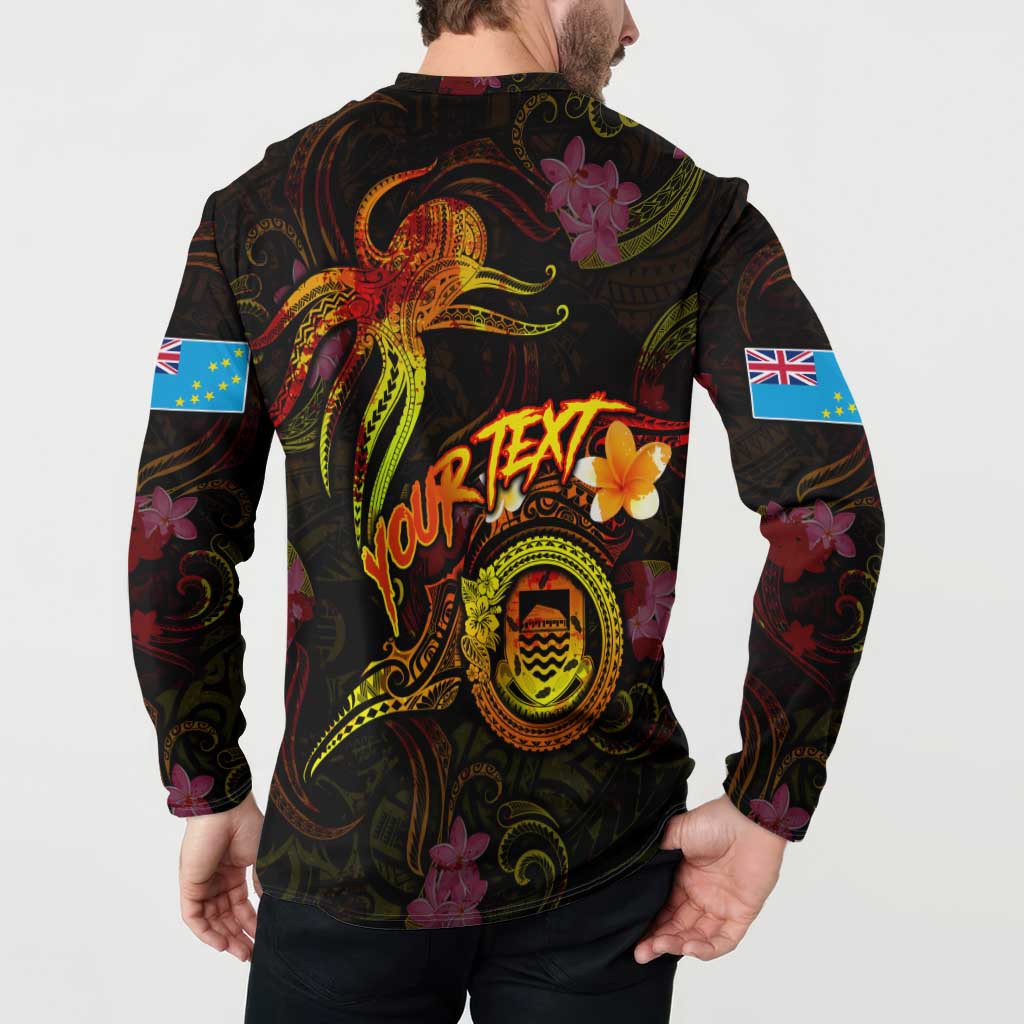 Tuvalu Button Sweatshirt Octopus Plumeria Polynesian Tattoo