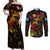Tuvalu Couples Matching Off Shoulder Maxi Dress and Long Sleeve Button Shirt Octopus Plumeria Polynesian Tattoo