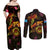 Tuvalu Couples Matching Off Shoulder Maxi Dress and Long Sleeve Button Shirt Octopus Plumeria Polynesian Tattoo
