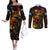 Tuvalu Couples Matching Off The Shoulder Long Sleeve Dress and Long Sleeve Button Shirt Octopus Plumeria Polynesian Tattoo