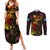 Tuvalu Couples Matching Summer Maxi Dress and Long Sleeve Button Shirt Octopus Plumeria Polynesian Tattoo