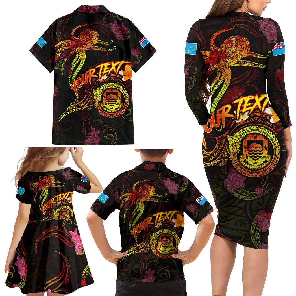 Tuvalu Family Matching Long Sleeve Bodycon Dress and Hawaiian Shirt Octopus Plumeria Polynesian Tattoo DT02 - Polynesian Pride