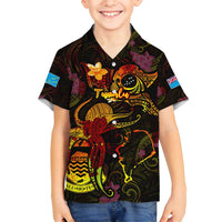 Tuvalu Family Matching Long Sleeve Bodycon Dress and Hawaiian Shirt Octopus Plumeria Polynesian Tattoo DT02 Son's Shirt Black - Polynesian Pride