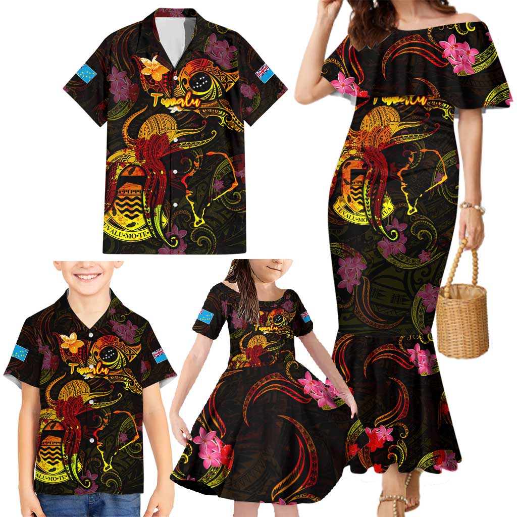 Tuvalu Family Matching Mermaid Dress and Hawaiian Shirt Octopus Plumeria Polynesian Tattoo