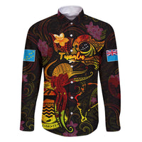 Tuvalu Family Matching Mermaid Dress and Hawaiian Shirt Octopus Plumeria Polynesian Tattoo DT02 Dad's Shirt - Long Sleeve Black - Polynesian Pride