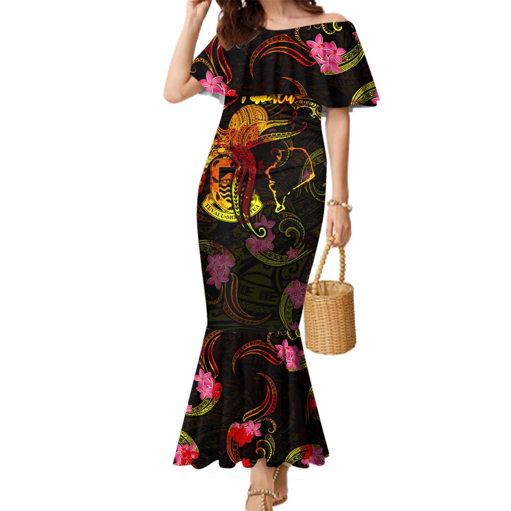 Tuvalu Family Matching Mermaid Dress and Hawaiian Shirt Octopus Plumeria Polynesian Tattoo DT02 Mom's Dress Black - Polynesian Pride