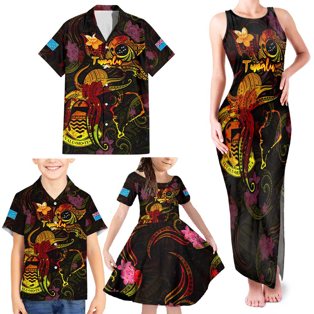 Tuvalu Family Matching Tank Maxi Dress and Hawaiian Shirt Octopus Plumeria Polynesian Tattoo DT02 - Polynesian Pride
