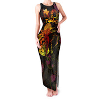 Tuvalu Family Matching Tank Maxi Dress and Hawaiian Shirt Octopus Plumeria Polynesian Tattoo DT02 Mom's Dress Black - Polynesian Pride