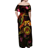 Tuvalu Off Shoulder Maxi Dress Octopus Plumeria Polynesian Tattoo