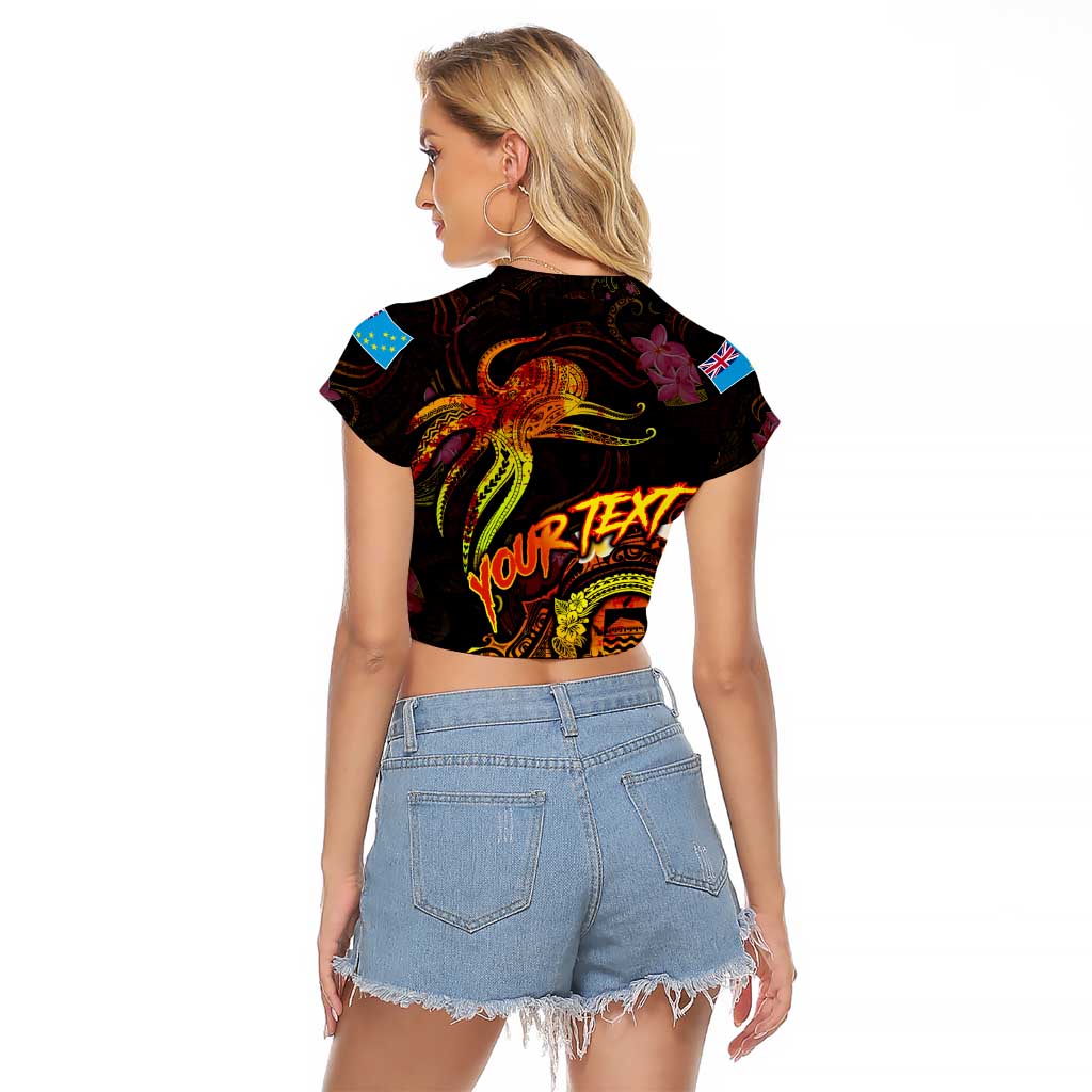 Tuvalu Raglan Cropped T Shirt Octopus Plumeria Polynesian Tattoo