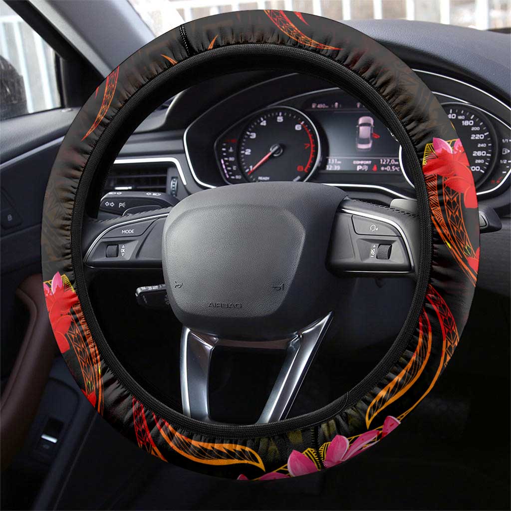 Tuvalu Steering Wheel Cover Octopus Plumeria Polynesian Tattoo