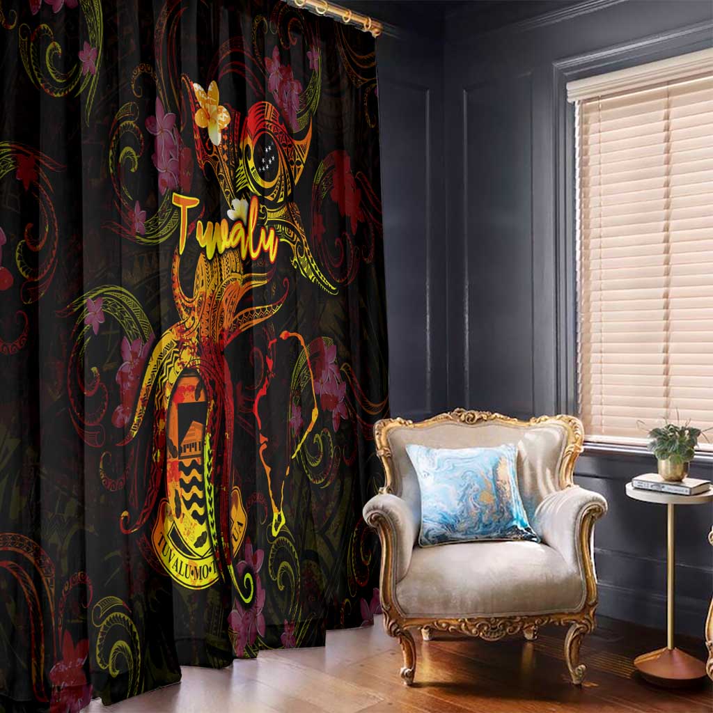 Tuvalu Window Curtain Octopus Plumeria Polynesian Tattoo
