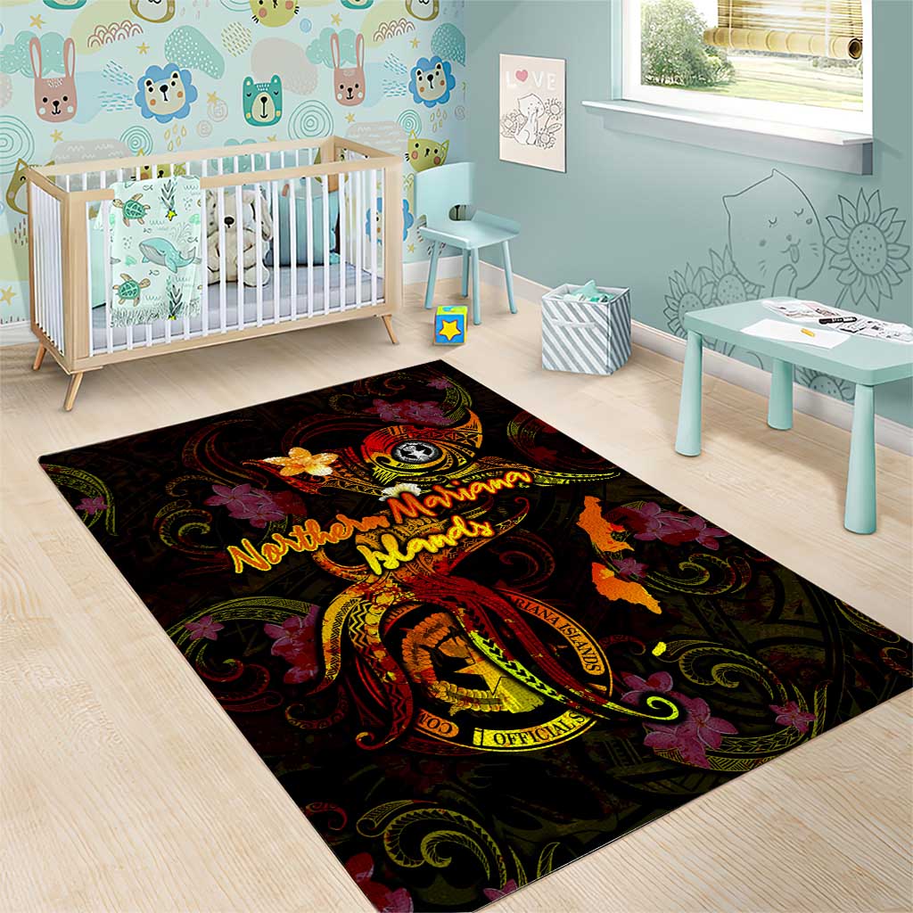 Northern Mariana Islands Area Rug Octopus Plumeria Polynesian Tattoo