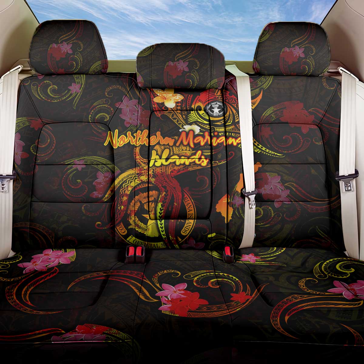Northern Mariana Islands Back Car Seat Cover Octopus Plumeria Polynesian Tattoo DT02 One Size Black - Polynesian Pride