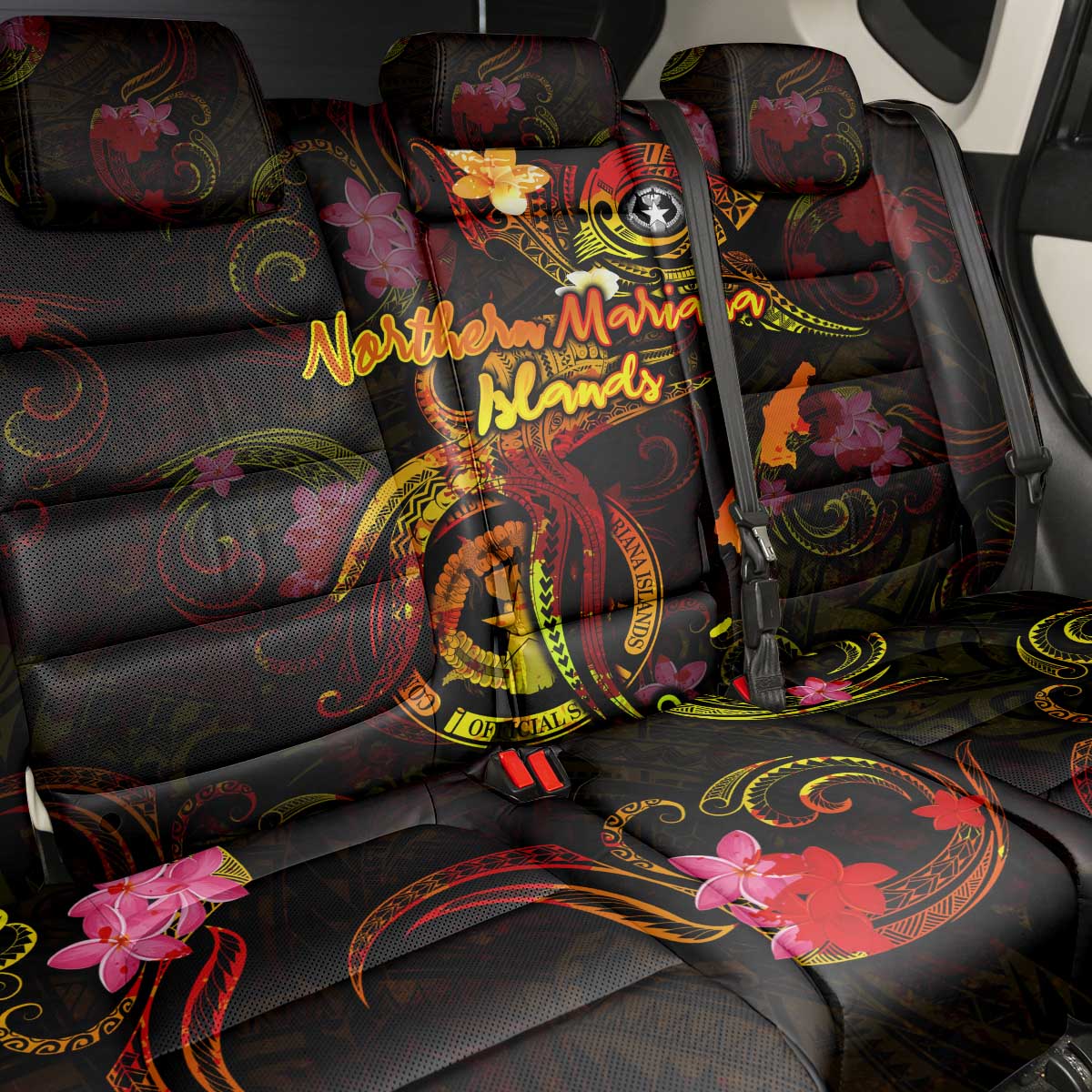Northern Mariana Islands Back Car Seat Cover Octopus Plumeria Polynesian Tattoo DT02 - Polynesian Pride