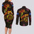 Northern Mariana Islands Couples Matching Long Sleeve Bodycon Dress and Long Sleeve Button Shirt Octopus Plumeria Polynesian Tattoo