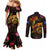 Northern Mariana Islands Couples Matching Mermaid Dress and Long Sleeve Button Shirt Octopus Plumeria Polynesian Tattoo