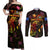 Northern Mariana Islands Couples Matching Off Shoulder Maxi Dress and Long Sleeve Button Shirt Octopus Plumeria Polynesian Tattoo
